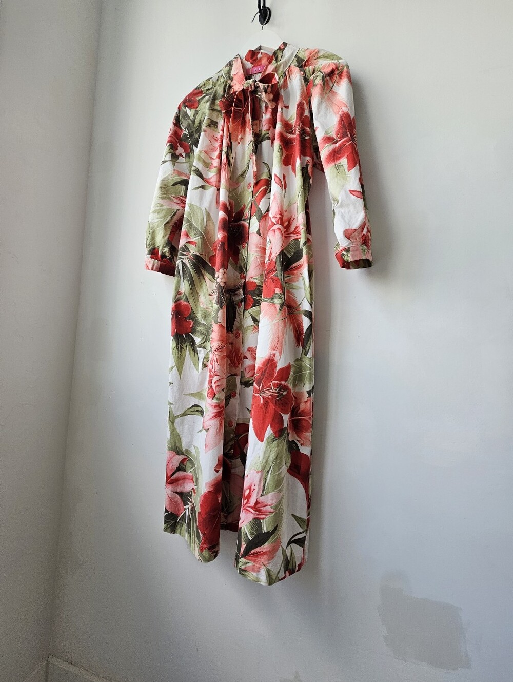 BURU Housedress Floral Tie Buttondown Long Sleeve Cotton Midaxi Dress - Picture 9 of 11